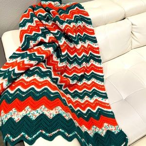 Retro Green Orange Fall Colors Chevrons Handmade Throw, Blanket